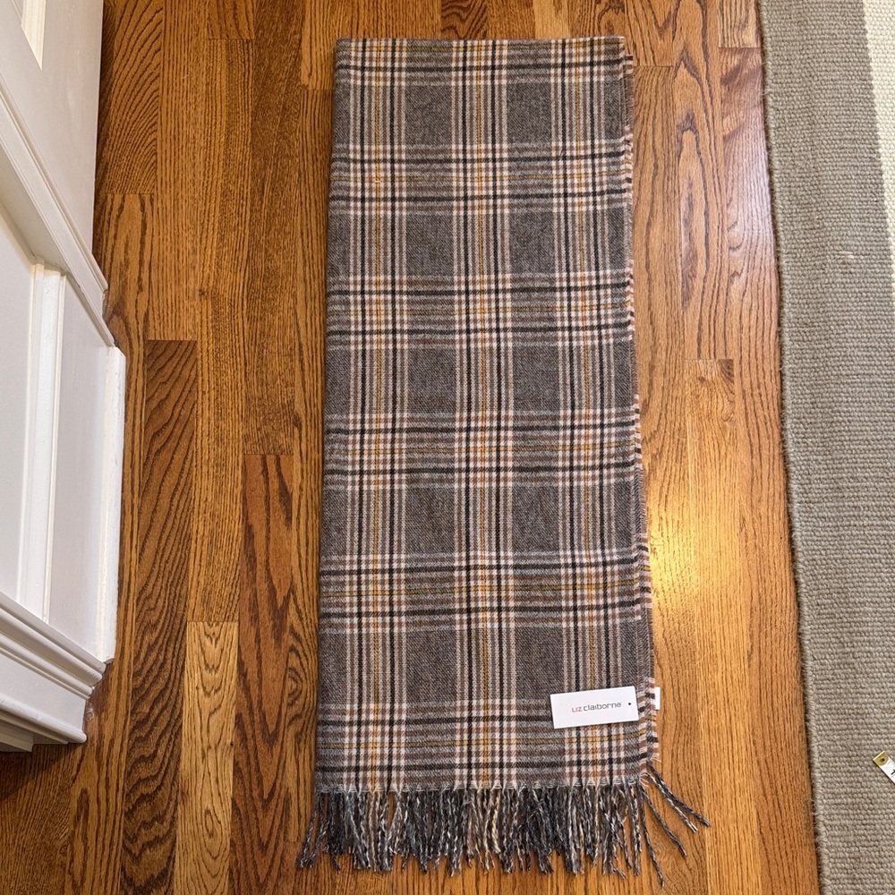Liz Claiborne | Plaid Pashmina Scarf | Gray, Cream, Black, Yellow | NWT